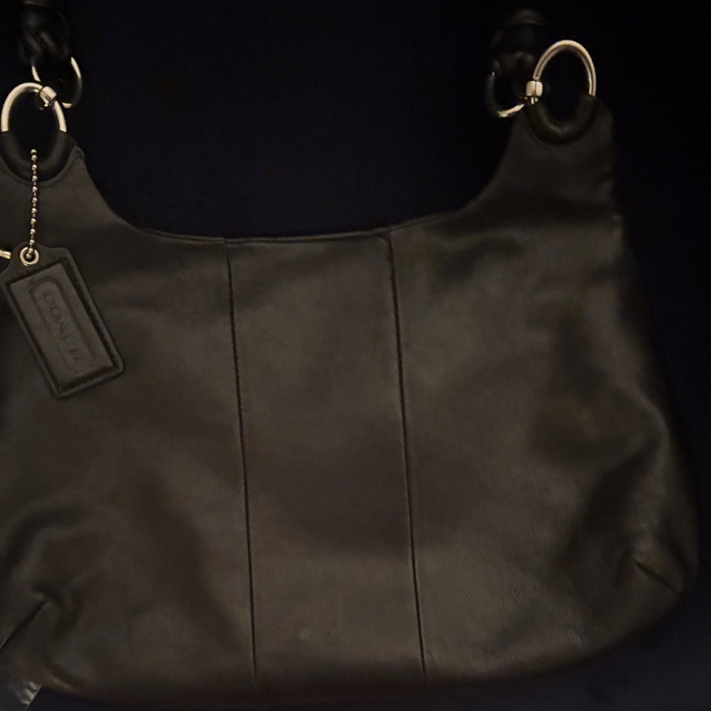Coach Dark Leather Shoulder Bag with Silver Accent - Picture 5 of 5